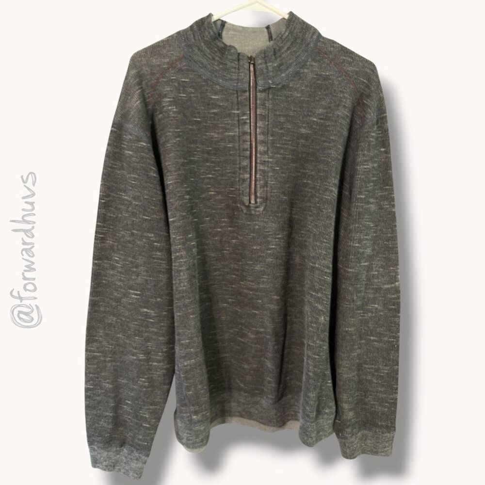 ☑️ Tommy Bahama Reversible Half Zip Pullover Sweater Grey Mens XXL